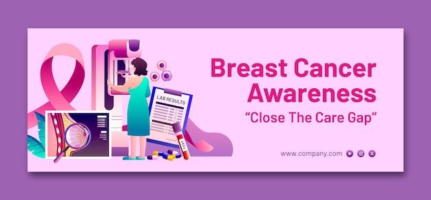 Kostenloser Vektor social-media-cover-vorlage mit farbverlauf für den brustkrebs-aufklärungsmonat