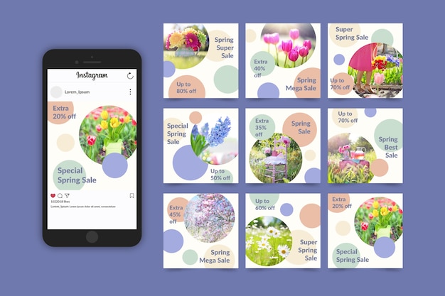 Kostenloser Vektor social media frühling verkauf vorlage