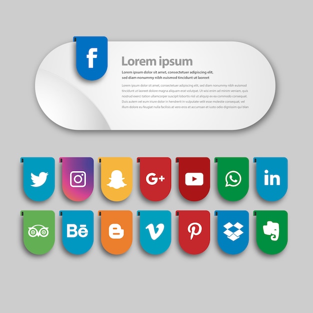 Social media icon sammlung büroklammer design