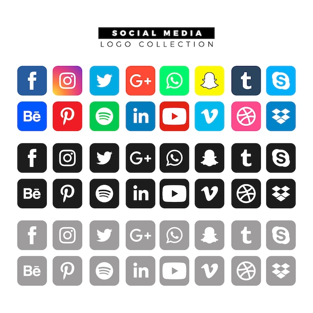 Kostenloser Vektor social media logos in verschiedenen farben