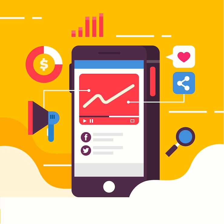 Kostenlose Vektor social media-marketing-handykonzept