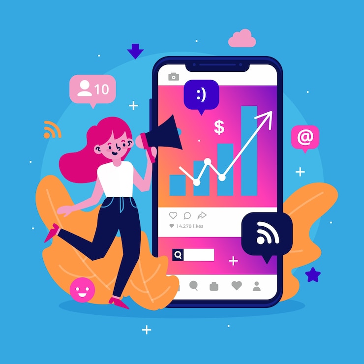 Kostenlose Vektor social media-marketing-handykonzept