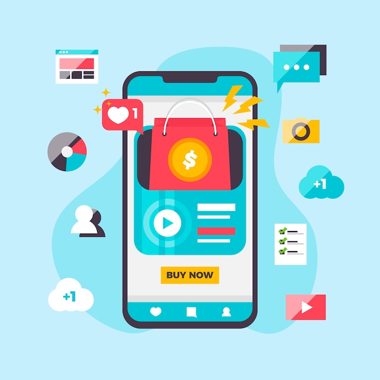 Kostenlose Vektor social media-marketing-konzept mit app-schirm