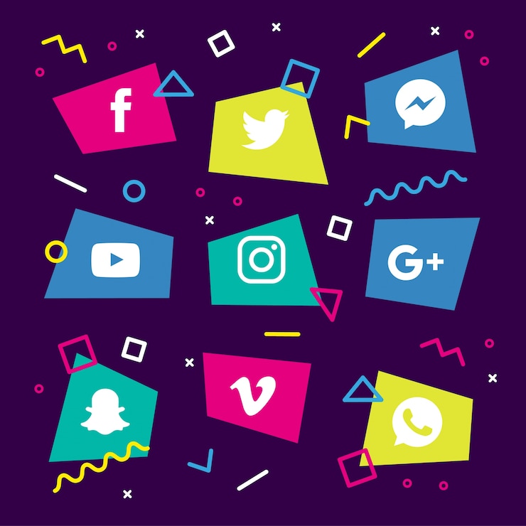 Kostenlose Vektor social media memphis symbole