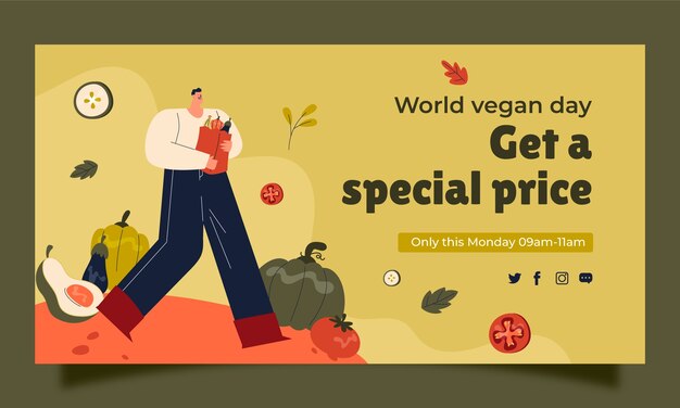 Social-media-promo-vorlage für den veganen tag der flachen welt