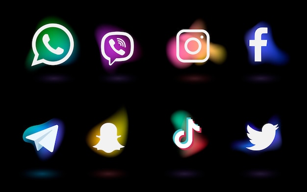 Social-media-symbole farbige icon-set-darstellung facebook twitter instagram snapchat-telegramm w