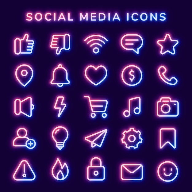 Kostenloser Vektor social-media-symbolvektor in neonrosa mit wenig glühen