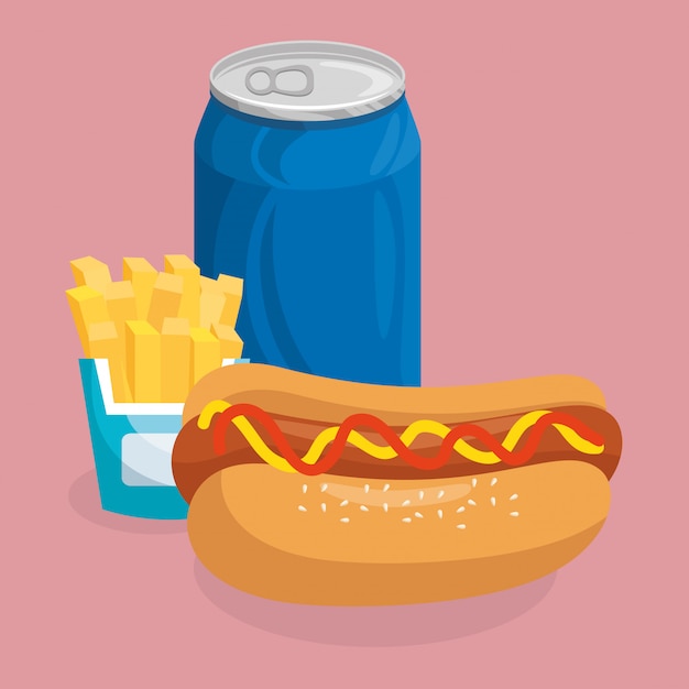 Soda mit Hot Dog und Pommes Fast Food