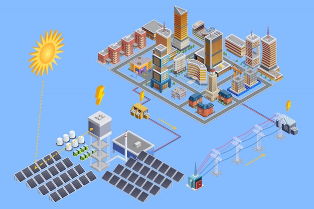 Kostenloser Vektor solar station isometric poster