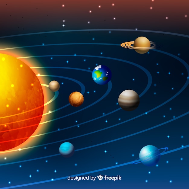 Kostenloser Vektor solarsystem-schema mit realistischem design