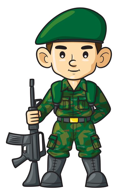 Nette armeesoldat-jungenkarikatur. | Premium-Vektor