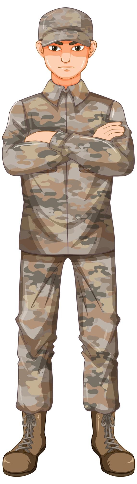 Kostenlose Vektor soldat in einheitlicher zeichentrickfigur