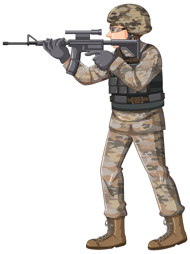 Kostenlose Vektor soldat in einheitlicher zeichentrickfigur