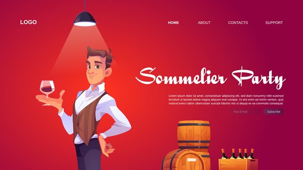 Sommelier-Party-Website mit Mann mit Weinglas