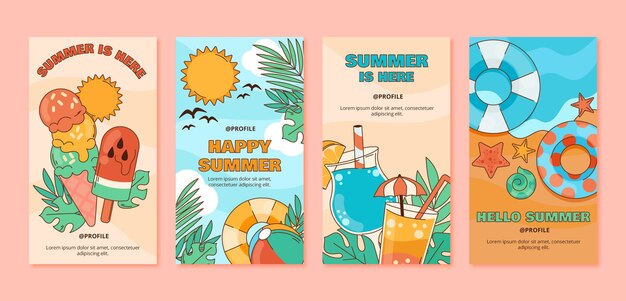 Sommer handgezeichnetes Instagram-Story-Set