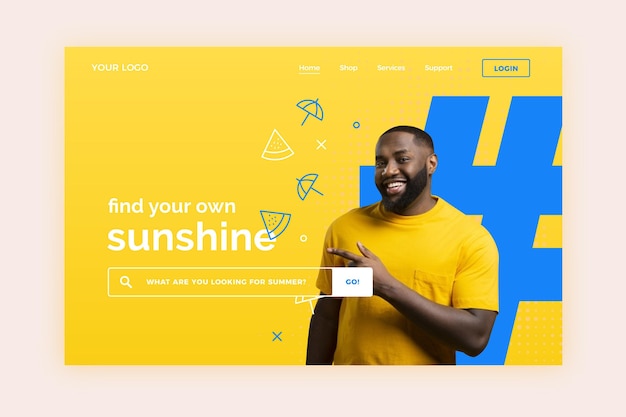 Kostenloser Vektor sommer landing page mit foto