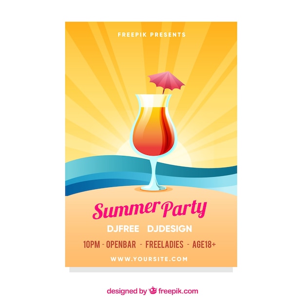 Kostenloser Vektor sommer party flyer im flachen stil