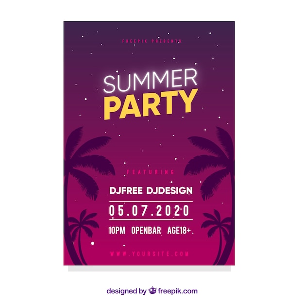 Sommer party flyer im flachen stil