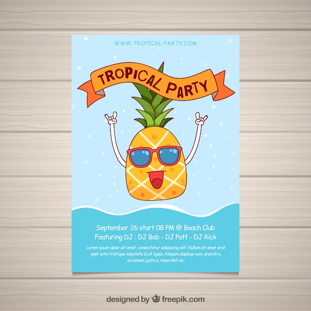 Sommer party flyer mit lustigen ananas