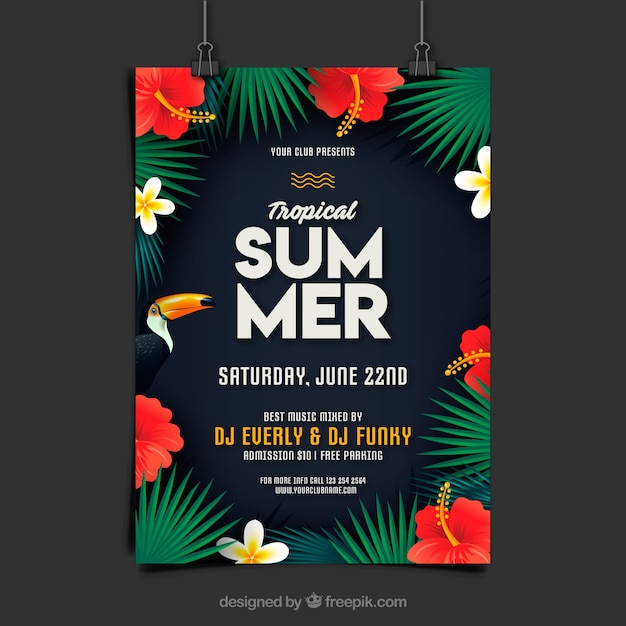 Kostenloser Vektor sommer party flyer mit pflanzen