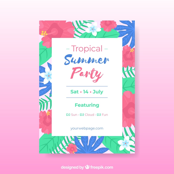 Kostenlose Vektor sommer party flyer mit vegetation