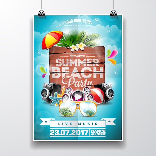 Kostenloser Vektor sommer-strand-partyplakat