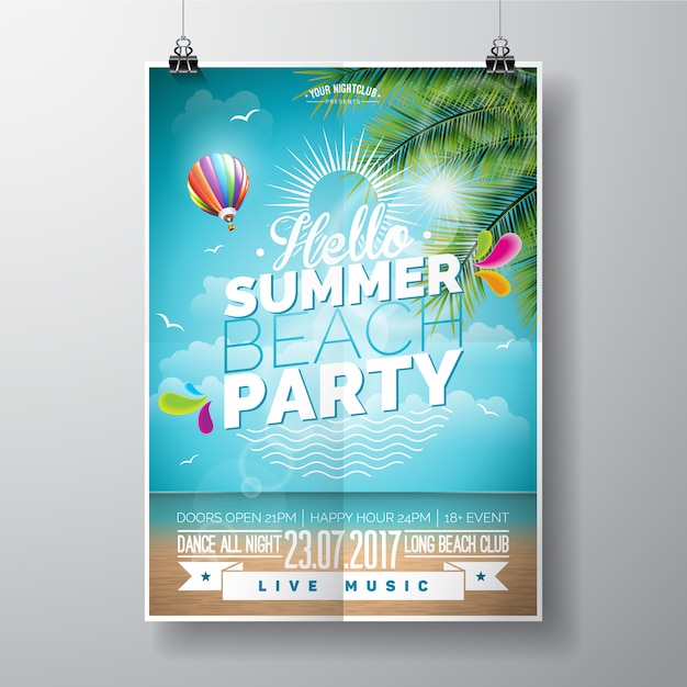 Kostenloser Vektor sommer-strand-partyplakat