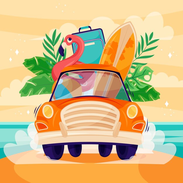 Sommerautoillustration des flachen Designs