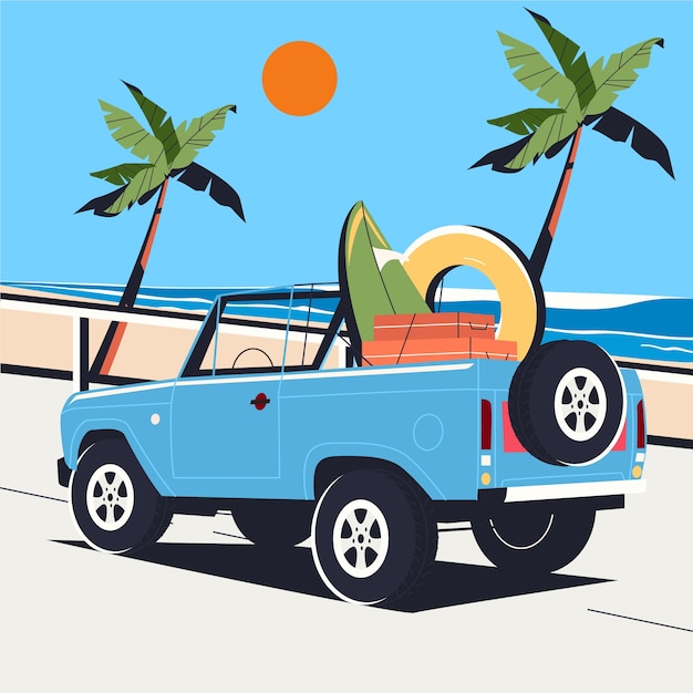 Sommerautoillustration des flachen Designs