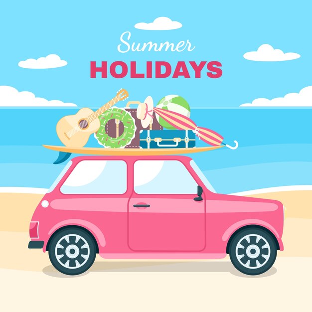 Sommerautoillustration des flachen Designs