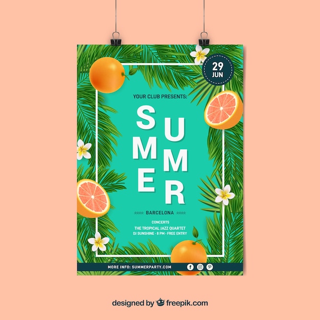 Sommerfestplakat mit realistischen pflanzen