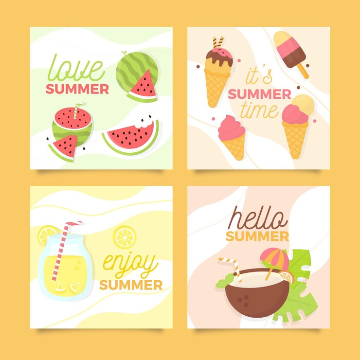 Kostenlose Vektor sommerkarten mit eis und frischem obst