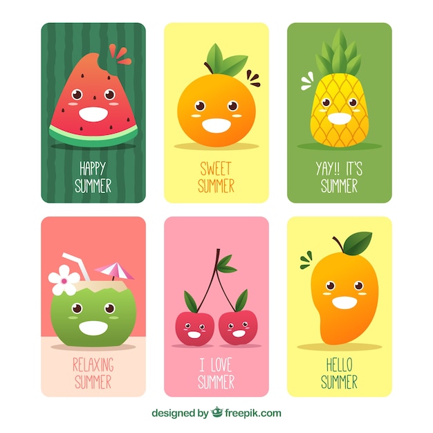 Sommerkartenpaket von sechs mit früchten