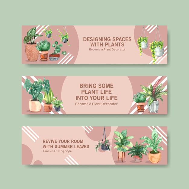 Sommerpflanzen banner vorlage design broschüre, flugblatt, werbung und broschüre aquarell illustration