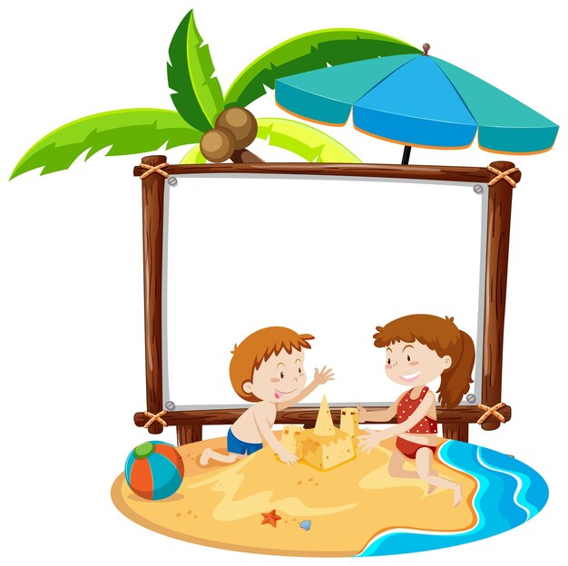 Sommerstrandthema mit leerem Banner isoliert auf weiß