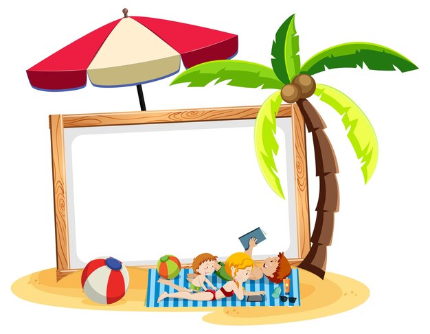Sommerstrandthema mit leerem Banner isoliert auf weiß