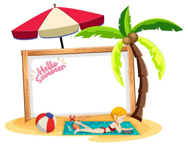Sommerstrandthema mit leerem Banner isoliert auf weißem Hintergrund