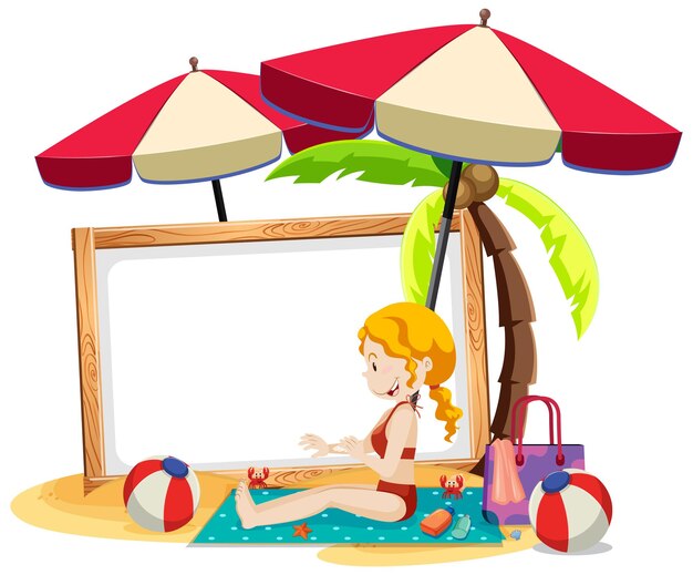 Sommerstrandthema mit leerem Banner isoliert auf weißem Hintergrund