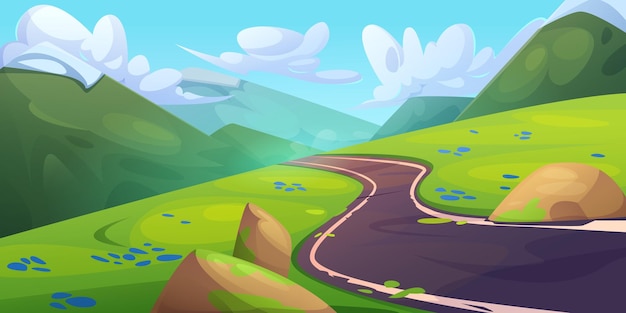 Sommertag Berglandschaft mit kurvenreichen Straßen