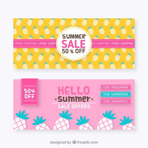 Sommerverkauf banner mit flachen ananas