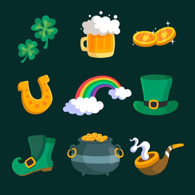 Sortiment von st. Patrick's Day Elemente im flachen Design