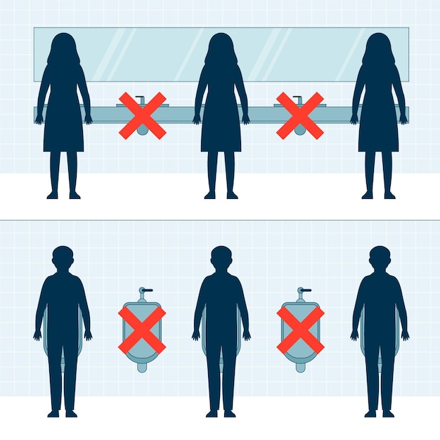 Kostenloser Vektor soziale distanzierung in öffentlichen toiletten