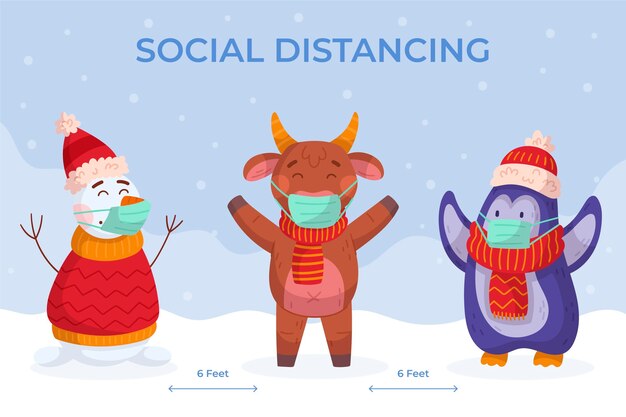 Soziale Distanzierung mit Weihnachtsfiguren