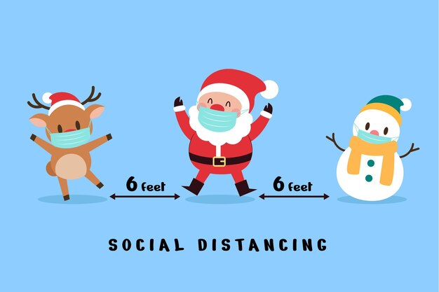 Soziales Distanzierungskonzept mit Weihnachtsfiguren