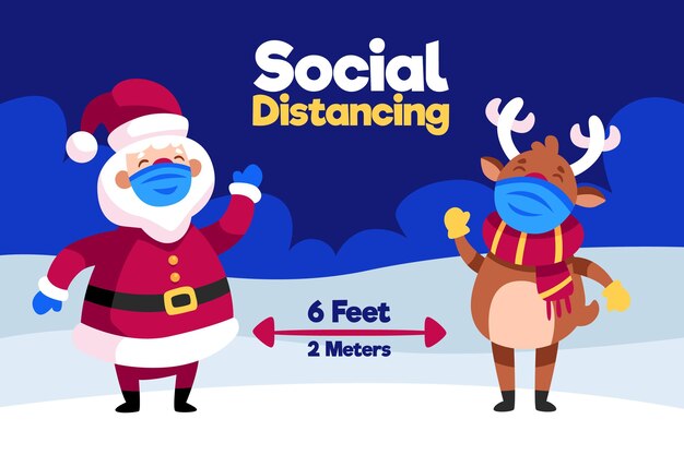 Soziales Distanzierungskonzept mit Weihnachtsmann und Rentier