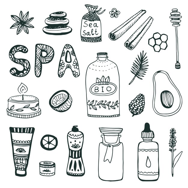 Hand Gezeichnet Beauty Produkte Von Spa Kostenlose Vektor