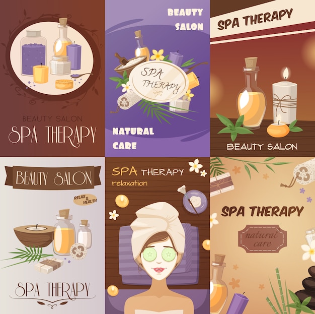 Kostenloser Vektor spa-therapie und beauty-cartoon-poster