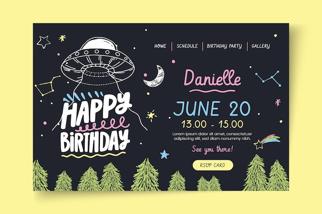 Space Theme Geburtstag Landing Page Vorlage