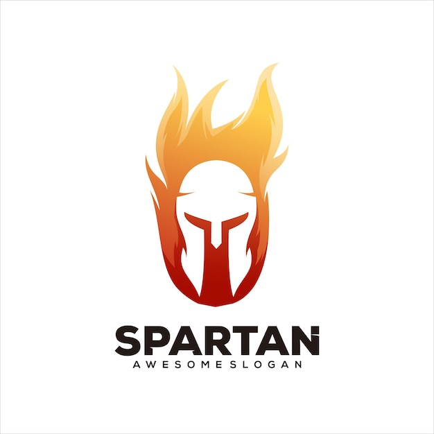 Spartanischer helm feuer gradienten stil vektor