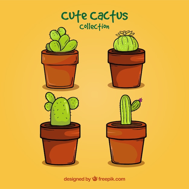 Spaß satz von kaktus mit hand gezeichneten stil